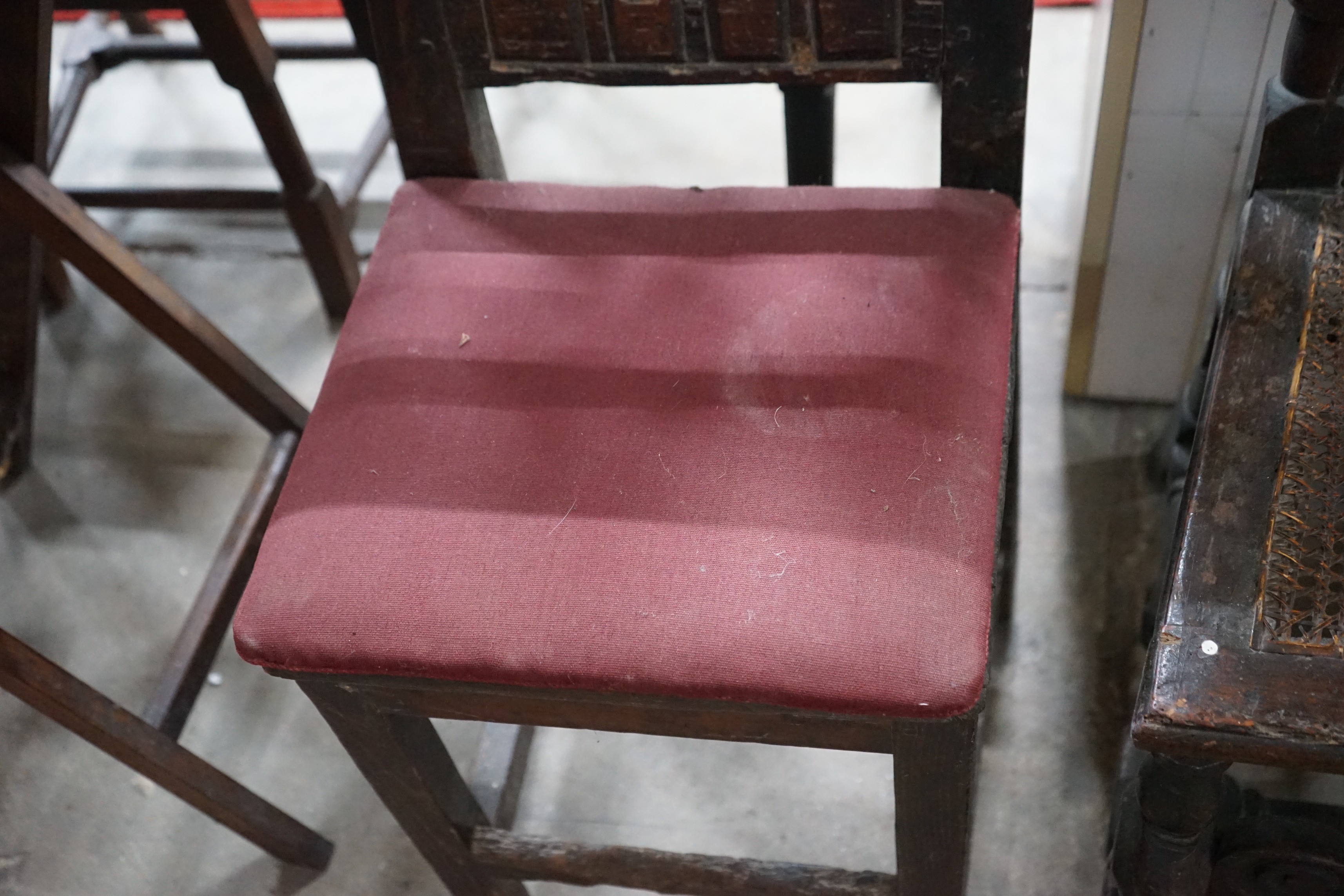 A Carolean style caned high back dining chair together with two other chairs